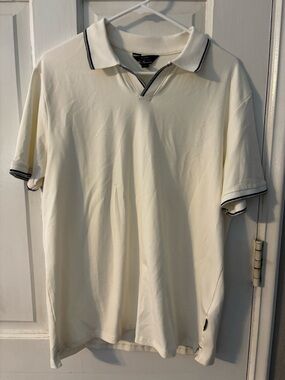 Ben Sherman Men M Polo Ivory 95% Cotton 5% Spandex Solid Short Sleeve Logo